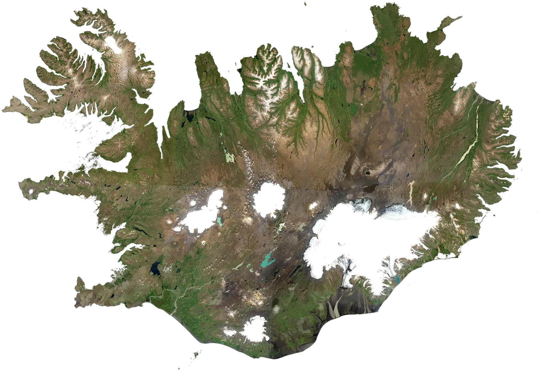 Satellite map of Iceland with the featured places